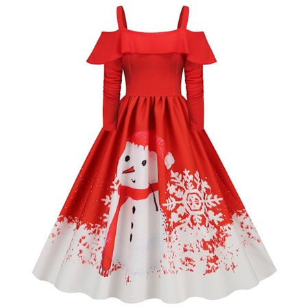 Vinterjulklänning för kvinnor, Fashion Ladies Vintage Julpartyklänning