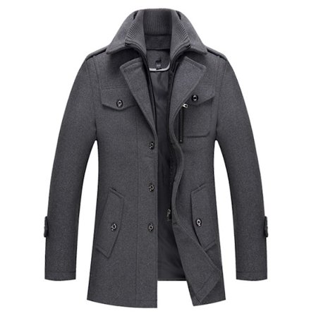 Enkelknäppt Military Peacoat i ull för män