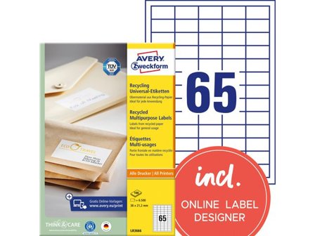 AVERY Etikett återvunnen 38x21,2mm 6500/fp - Lyreco - Emballage och lagerutrustning - Etiketter och godsmärkning - Multifunktionsetiketter