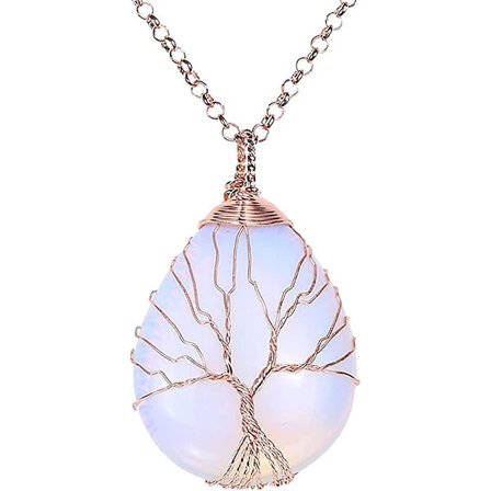 Vintage Trädet av Livet Tråd Inlindad Koppar Tårformade Naturliga Ädelstenar Kristall Acsergery Present