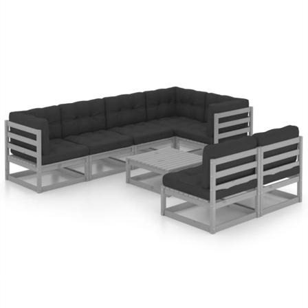 Vidaxl Loungegrupp Med Dynor 8 Delar Massiv Furu Grå