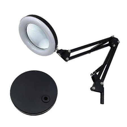 Foldbar Bordluplampe med LED-lys USB Forstørrelsesglas med Base til Læsning Reparation Svejsning Bordlampe Base