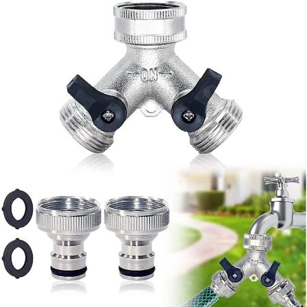 HK Puutarhan hanahaarotin, 2-tie letkuhaarotin kaksinkertainen messinkihana 2 kpl 3/4 tuuman hana-letkuliittimellä puutarhan kasteluun