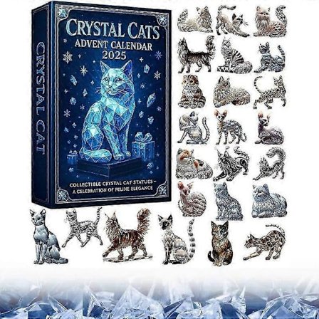 Crystal Cats Adventskalender 2025, Julnedräkningskalender med 24 st 2D Akryl Crystal Cats Ornament, Julgransdekorationer, fo[HK]