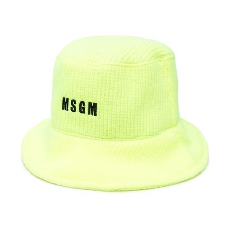 Msgm, Embroidered bucket hat Geel, Dames, Maat:ONE Size,wol