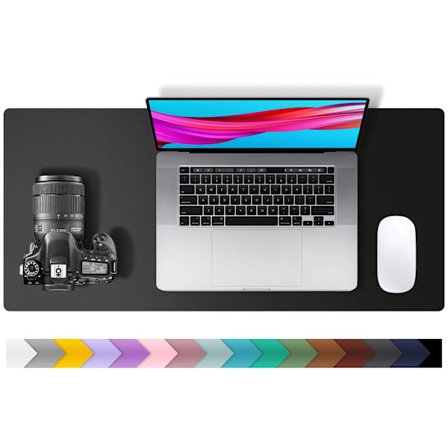 Læder skrivebordspudebeskytter, musemåtte (60 cm x 30 cm, sort)