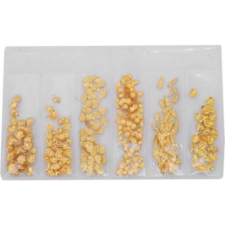 3 typer guldbelagte neglepaletter hul blandet form DIY negledekoration til neglesalon (30 Peach Heart Horse Eyes) 28 Pineapple Conch Shells