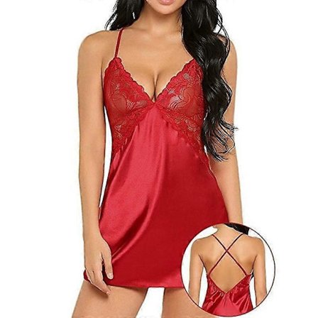 Mode Kvinder Sexet Lingeri Satin Chemise Silke Slip Natkjole Blonde Kåbe Kjole Natbeklædning