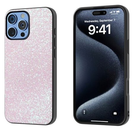 iPhone 16 Pro Skal med Svart Ram och Färgglatt Glitter