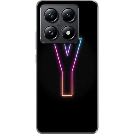 Yhteensopiva Puhelinkuori Xiaomi Xiaomi 14T Minimalistinen neonkirjain Y värinvaihtuvassa valossa mustaa taustaa vasten