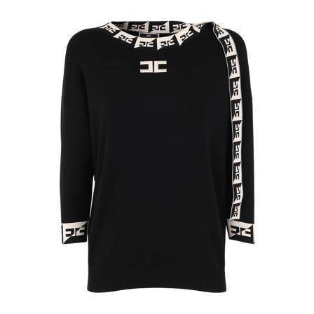 Elisabetta Franchi, Over Shirt With Logo Profiles IN Contrast Czarny, Kobieta, Rozmiar: L