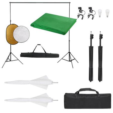 Vidaxl Fotostudio Med Lampor, Bakgrund Och Reflexskärm Svart