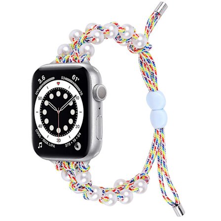 Pärlnylonrem kompatibel med Apple Watch-rem 40 mm 38 mm för kvinnor flickor, justerbar pärlsmycke väv nylon