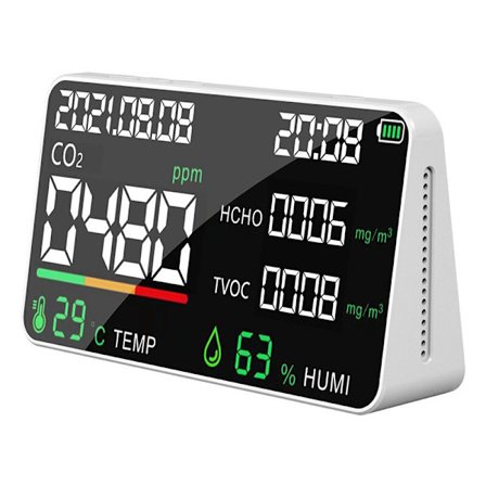 CO2-luftkvalitetsdetektor, CO2-karbondioksiddetektor, CO2-monitor, luftforurensningstemperatur og fuktighetsdetektor 6 i 1 sensor sanntidsvisning