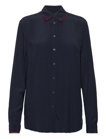 Tommy Hilfiger Vis Crepe Solid Fleur Shirt Ls Marinblå