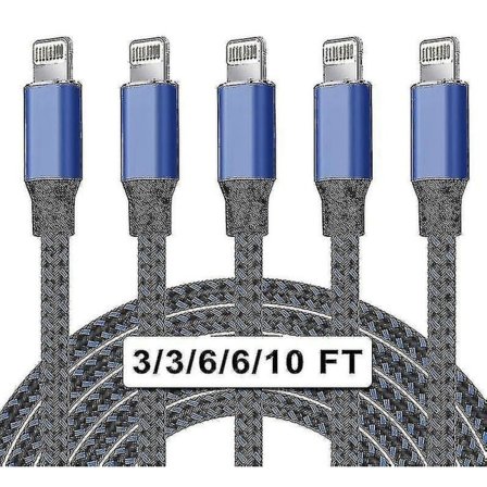 5-pak nylon Iphone-lader Lightning-kabel Hurtig Ch