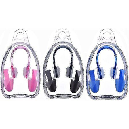 Næseklemmer, 3 stk. Silikon Næseklemmer og Ørepropper Sæt til Svømning Voksne Børn (sort, pink