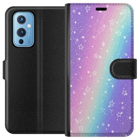 Kompatibelt Lommeboketui til OnePlus 9 Rainbow-farget pastellbakgrunn med hvite stjerner og gnistrende prikker i myk overgang