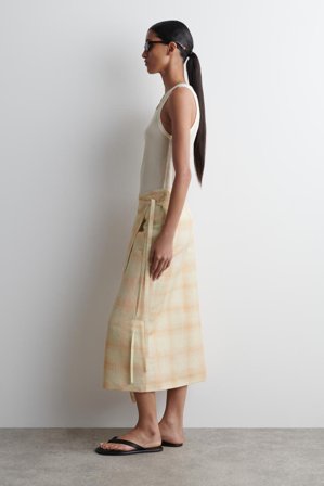 COS Women's Checked Midi Wrap Skirt in Orange