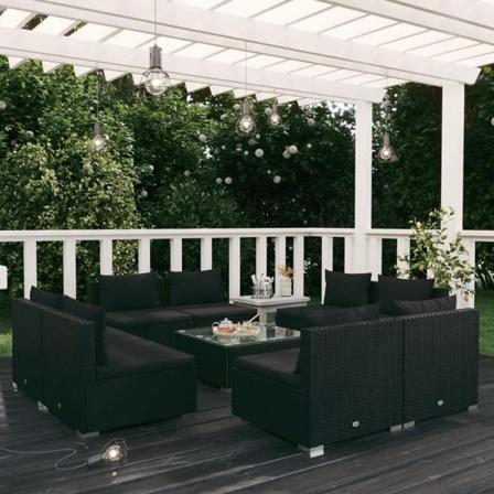Vidaxl Loungegrupp För Trädgården Med Dynor 9 Delar Konstrotting Svart