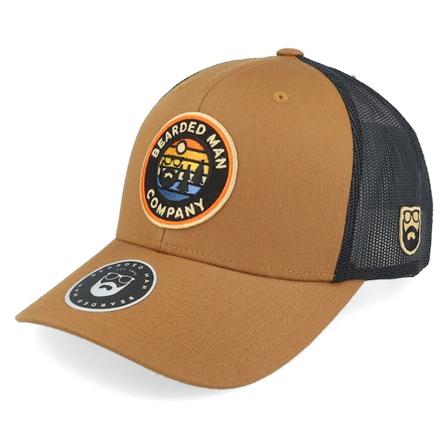 Bearded Man - Vibrant Sunset Patch Caramel/Black Trucker Trucker Brown Cap - @ Hatstore