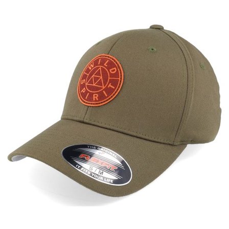 Wild Spirit - Grön flexfit Keps - Logo Basic Mountain Olive Flexfit Wooly Combed @ Hatstore
