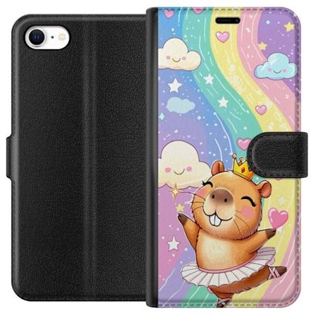 Kompatibelt Plånboksfodral till Apple iPhone 6 Söt dansande capybara i ballerina-klänning med krona mot regnbåge moln hjärtan och stjärnor i mju