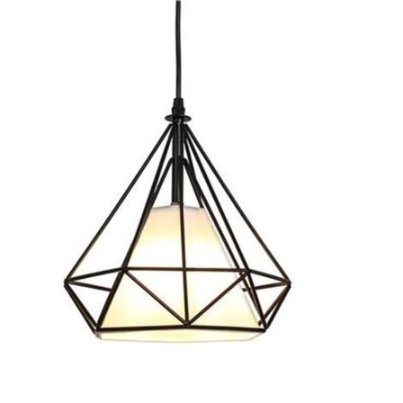 Industriel Pendel Lysekrone 25cm, Loftslampe Loftlampe Diamant Bur Lampekærm Justerbar Ledning (Sort)