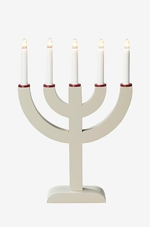 Jotex - 5 Lys Træ 41,7 Cm Beige/Mørkerød - El-lysestage - Køb Adventslysestager hos Jotex