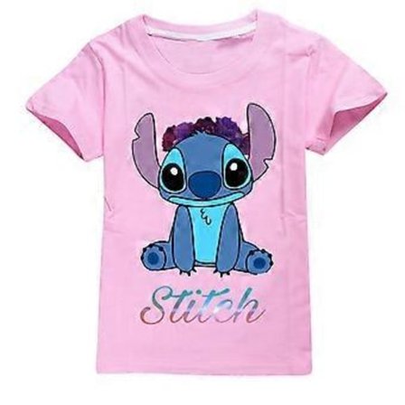 Lilo ja Stitch Lasten Poikien ja Tyttöjen T-paidat Painettu Graafinen T-paita Pyöreä Kaula Lyhythihainen Kesä Yläosa (7-8 Vuotta Pinkki)