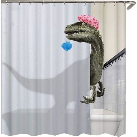 Söt dusch dinosaurie tryck duschdraperi 120x180Cm, vattentätt duschdraperi duschtillbehör duschdraperi, med 12 plastkrokar