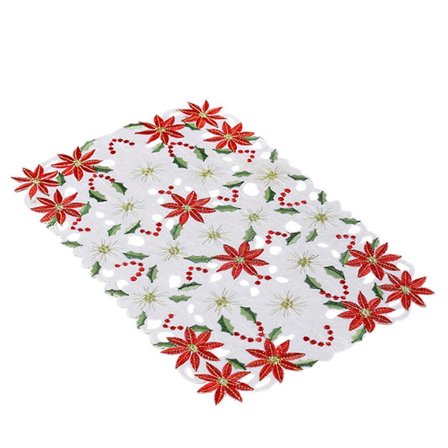 100% uusi, joulukirjailtu pöytäliina, ylellinen Holly Poinsettia -pöytäliina joulukoristeisiin