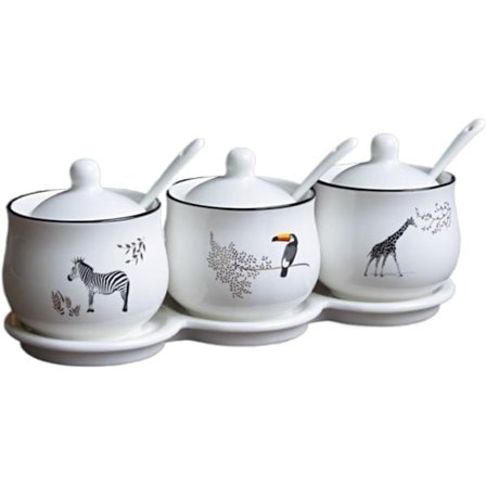 Krydderkrukker, Saltbeholder for kjøkken, Krydderbeholdersett Krydderkrukke med lokk Keramisk krydder