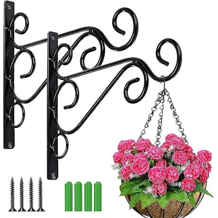 2 stk. ophængningsbeslag til kurve, store kraftige vægophængningsbeslag til planteopsats, 10 tommer udendørs indendørs have jernplante