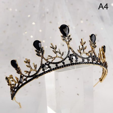 1st Bride Retro Black Crystal Crown Queen Tiara