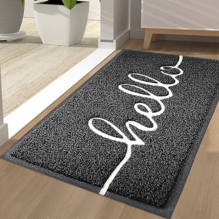 Hallmatta "Hello" - Slank, Hållbar Dörrmatta för Utomhus, Inomhus, Entré, Patio, Fram- och Bakdörr (45 x 75cm, Svart)
