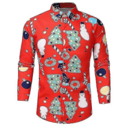 /EA/Älgtryck Julskjortor Enkelknäppt Reseblus Snögubbe Tryckt Tunika Skjorta 3XL Röd Handske