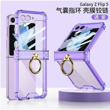 Skal Kompatibelt med Samsung Galaxy Z Flip 5 med Fingerringstativ, Gångjärnsskydd och Externa Skärmskydd-Xin