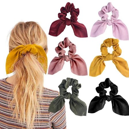 6 kpl Silk Bunny Ear -hiussiteitä, söpöjä satiini-scrunchiesia jousella