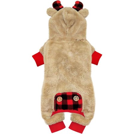 XS Hundepyjamas Jul Rensdyr med Hætte Rød Buffalo Check Hunde Pjs til Små Hunde Kæledyrs Pyjamas Ferie (XS)