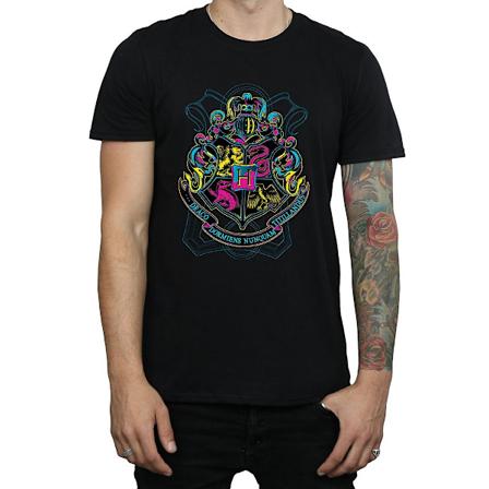 Harry Potter T-shirt i bomull med Hogwarts-vapen, svart, storlek S Black S
