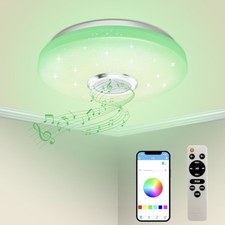 36W dimbar LED taklampa, Bluetooth-högtalare, lampa med fjärrkontroll/appstyrning, RGB-färgbyte, taklampa för