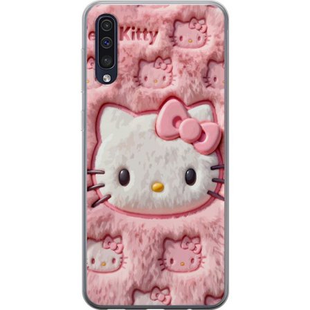 Kompatibel Mobilcover til Samsung Galaxy A50 Hello Kitty lyserød fluffy baggrund med ikonisk ansigt og kawaii-æstetik