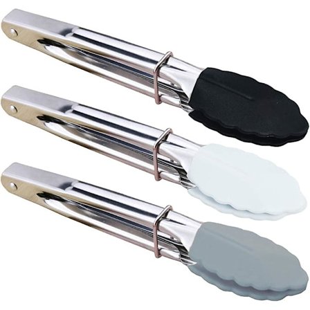 Mini tang med silikone spidser 7-tommer små serveringstænger, sæt med 3 (sort hvid grå