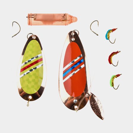 Señuelos para pesca en hielo iFish Röding, con destellos, LED-blink & camarones de hielo