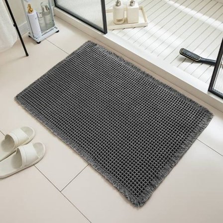 Baderomsmatte Vannabsorberende, Sklisikker Baderomsmatte med Dusker, Maskinvaskbar Polyester_TF_TF