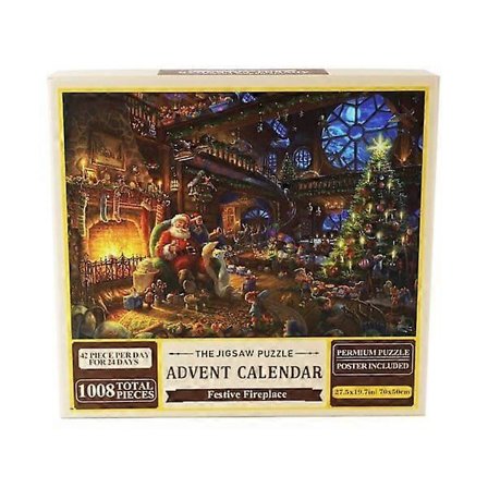Jul Adventskalender med Pusselbitar, 1008 Delar, Jultema med Öppen Spis[D]