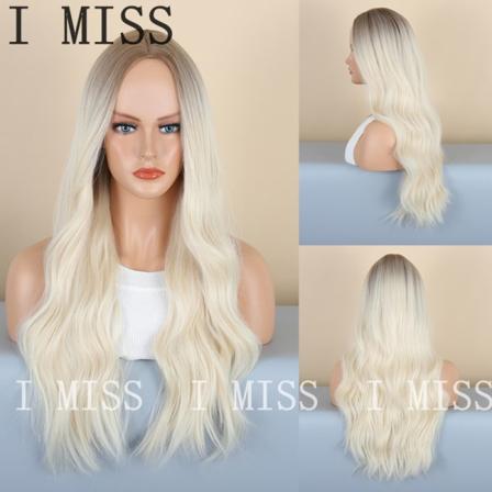 Lång blond peruk med mittbena och ombre för kvinnor