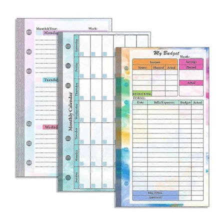A6 Budget Planner Refill 82 Ark Månadsplanerare Anteckningsblock 6 Hål för A6-pärm