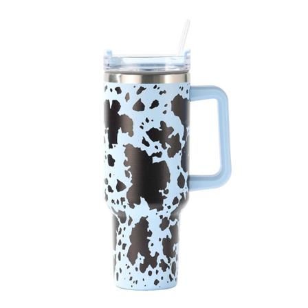 1200ML Tumbler Cup Ku-mønster Vannflaske i rustfritt stål med håndtak og lokk Lekkasjesikker isolert kopp for reise Sky Blue